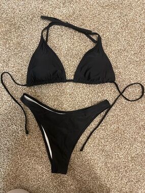 Black String Triangle Bikini Set - Women Swim